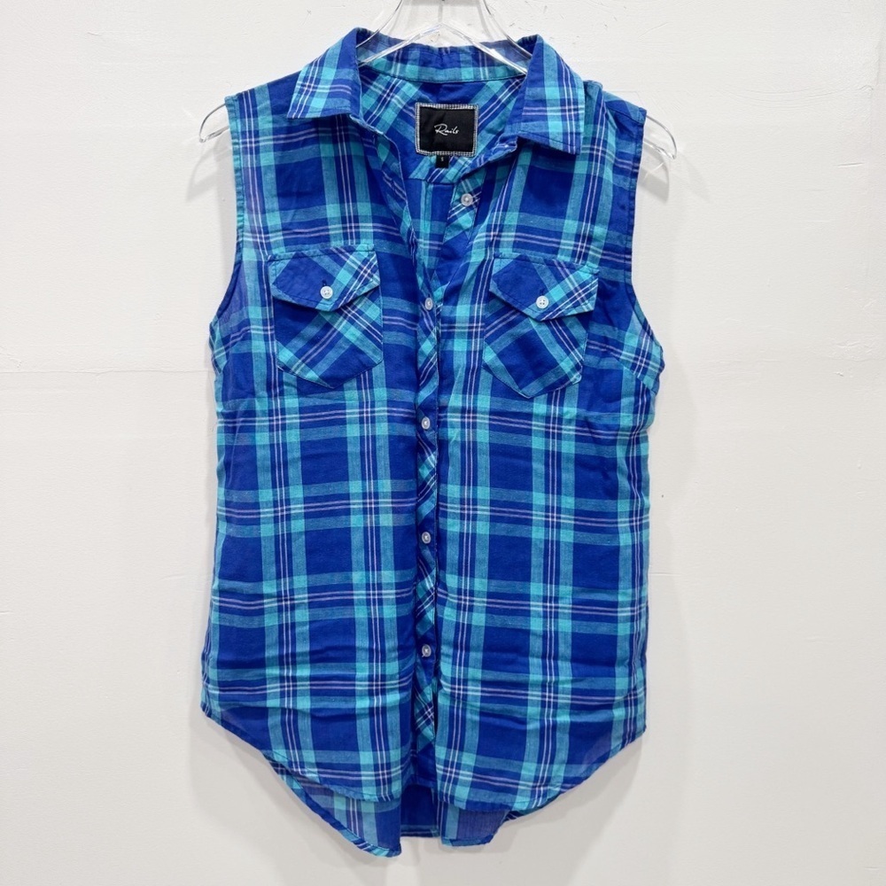 Rails Short Sleeve Button Down Shirt Blue Plaid Small Cotton